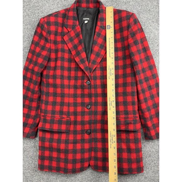 KORS Blazer Womens 6 Red Black Buffalo Check Wool Angora Made in Italy 3 Button - Picture 3 of 9